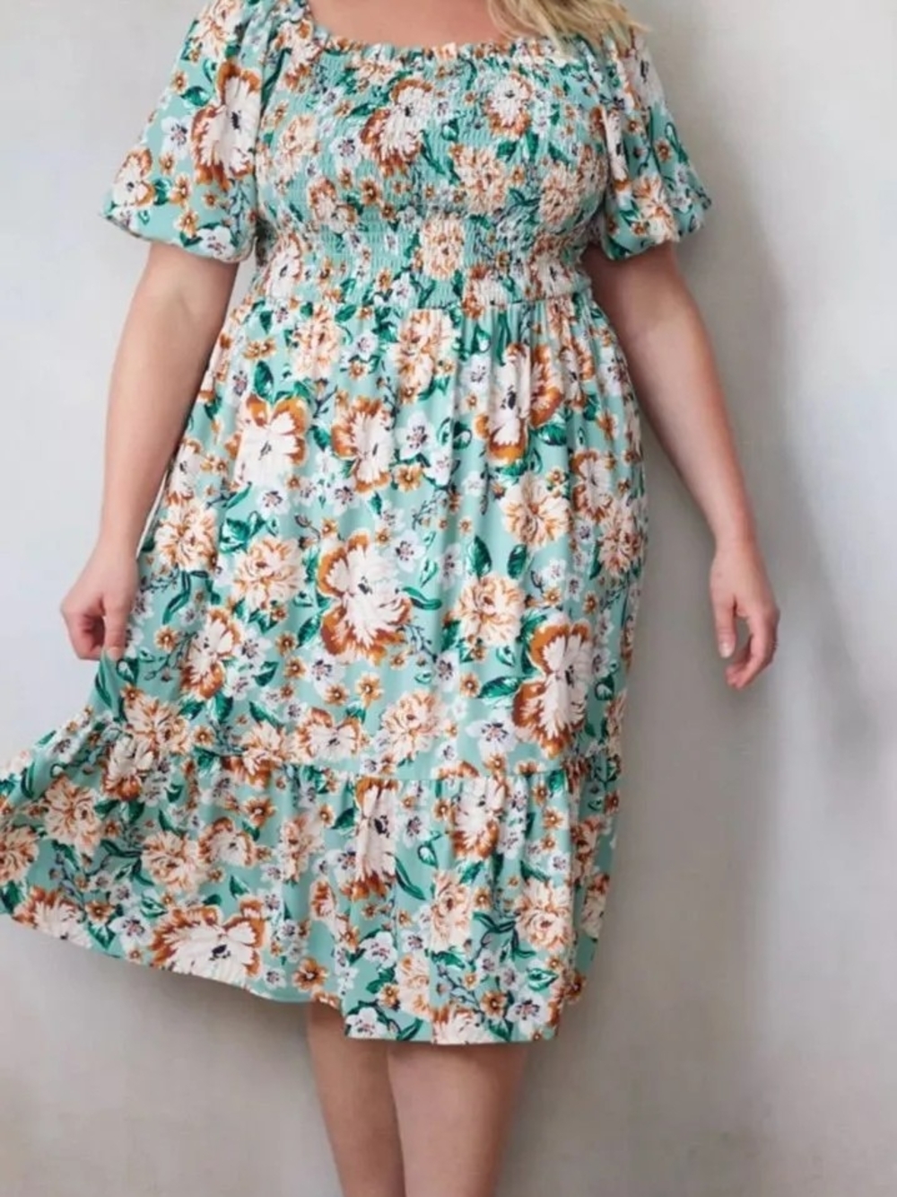 LC Lauren Conrad Blue Floral Smocked Midi Dress Size 4x